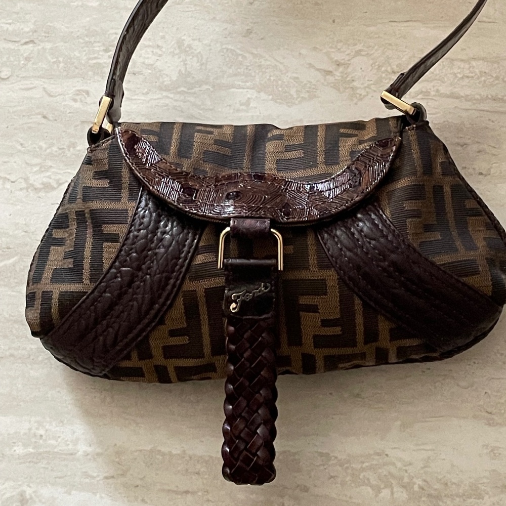 Fendi Tortoise Mini Zucca Spy Baguette  Bag